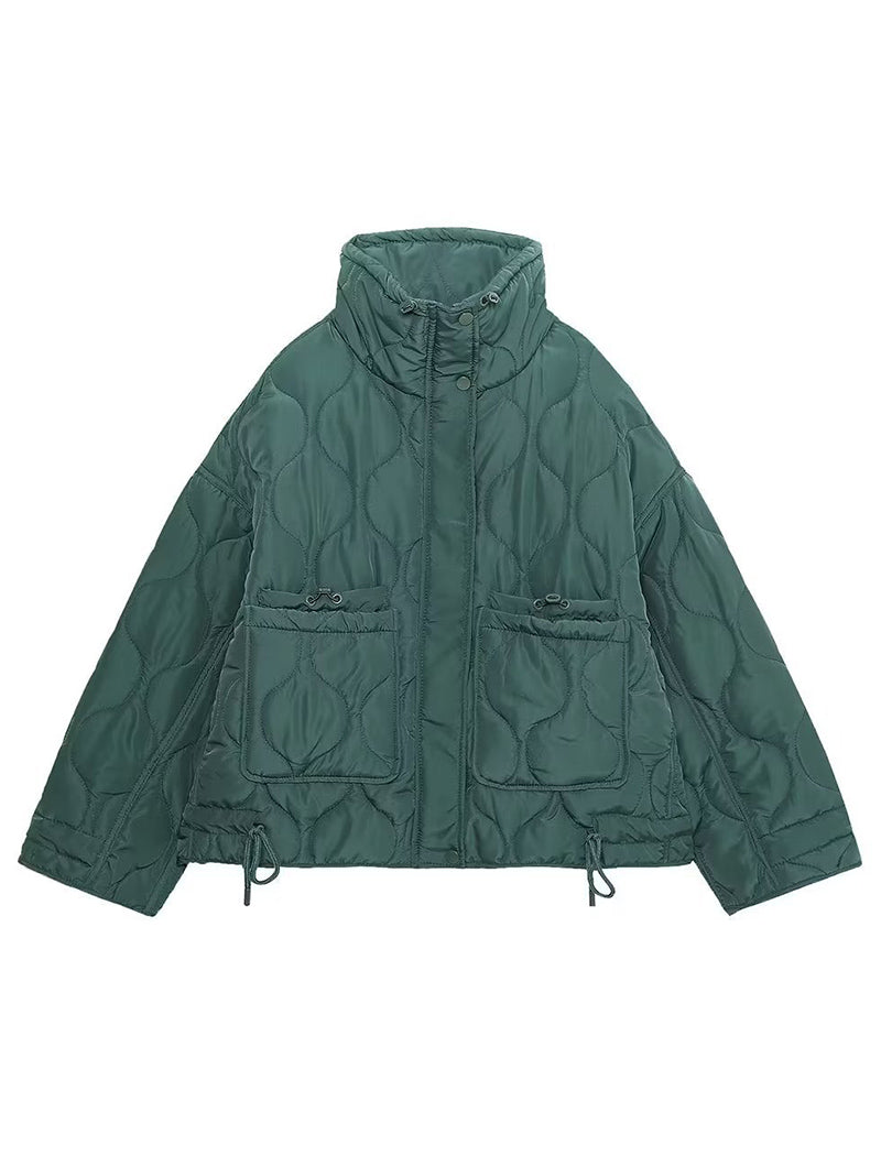 Quilted High-Collar Oversized Jacket