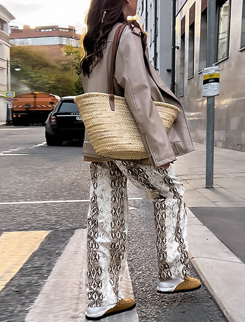 Snake Print High-Waisted Casual Pants