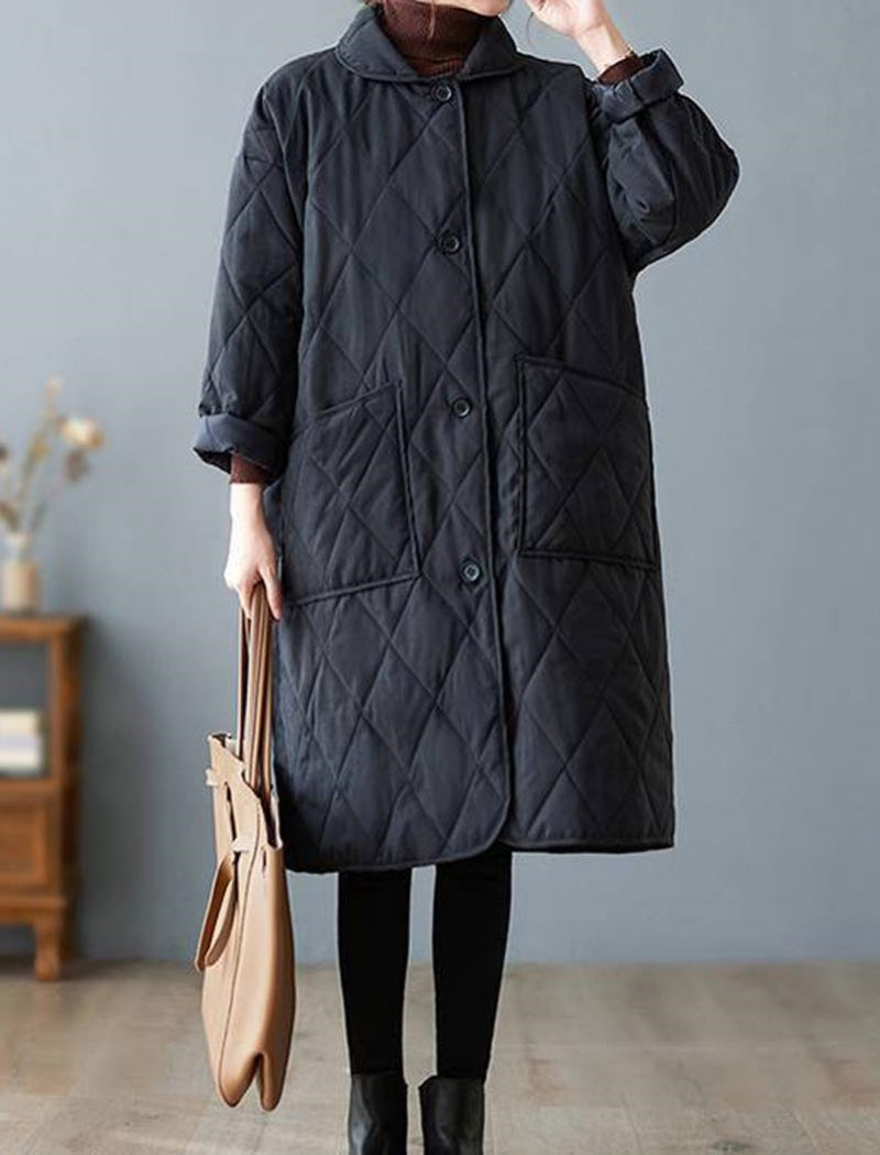 Diamond Check Mid-Length Loose Coat