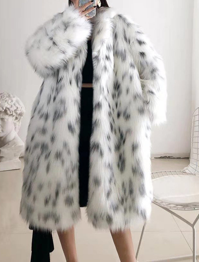 Oversized Long Coat with Leopard Print