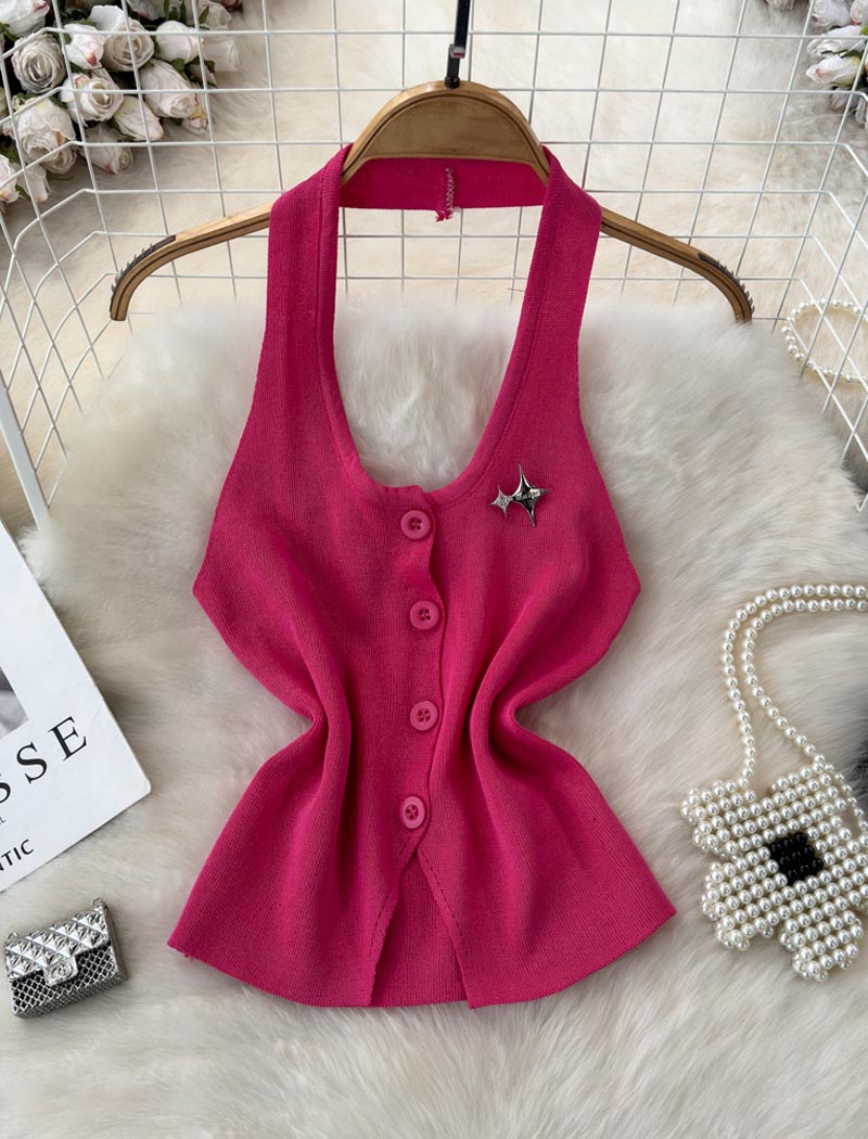 Sleeveless Button-Front Knit Vest