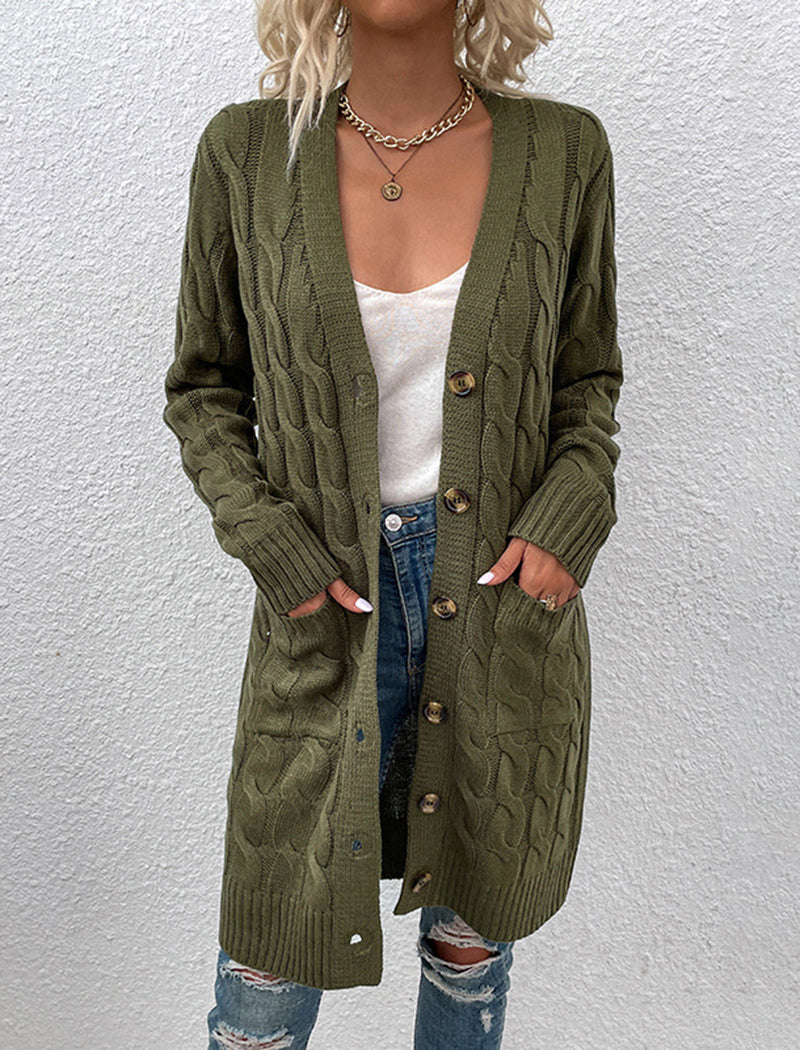 Cable Knit Longline Button-Up Cardigan