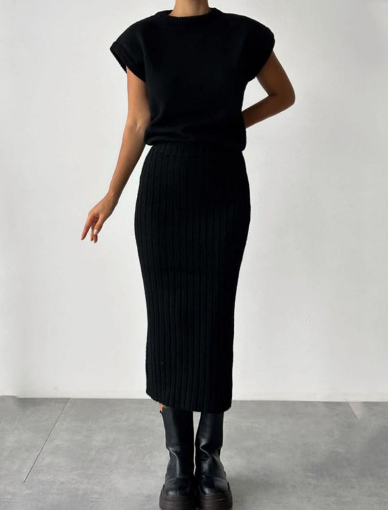 Ribbed Knit Crop Top and Skirt Set