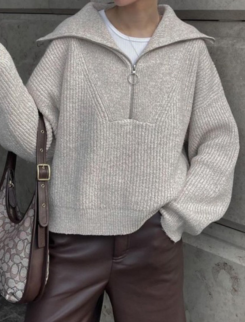 Long-Sleeve V-Neck Knit Pullover