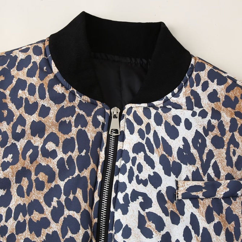 Leopard Print Zip-Up Puffer Jacket