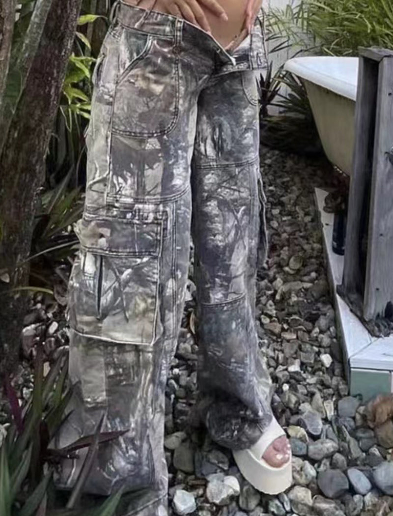 Metallic Wide-Leg Cargo Pants with Pockets
