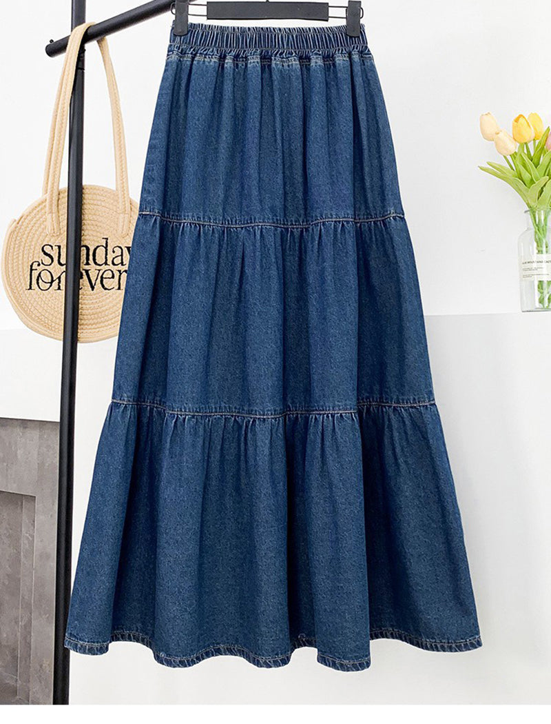 Plus Size Denim High Waisted Midi Skirt