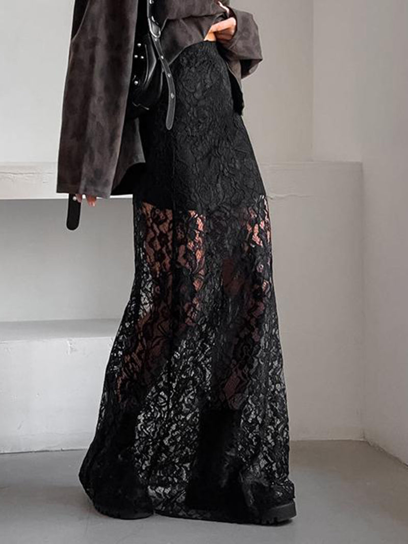 High-Rise Cutout Lace Maxi Skirt