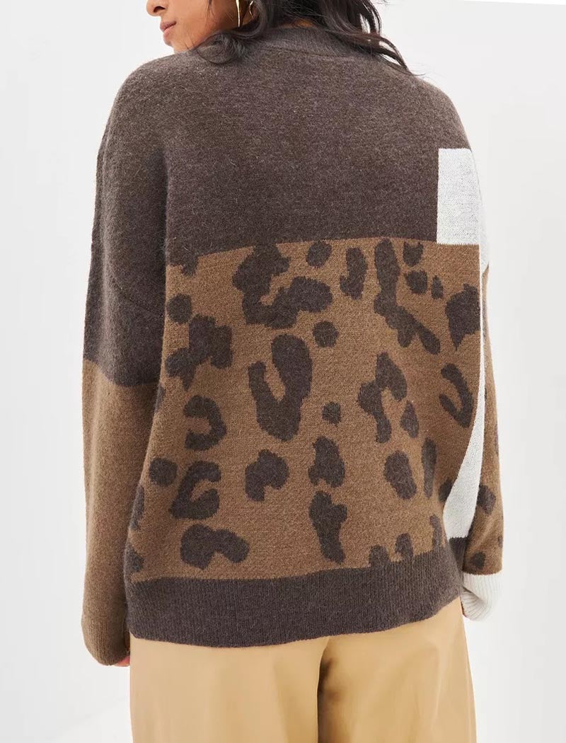 Leopard Print Colorblock Sweater