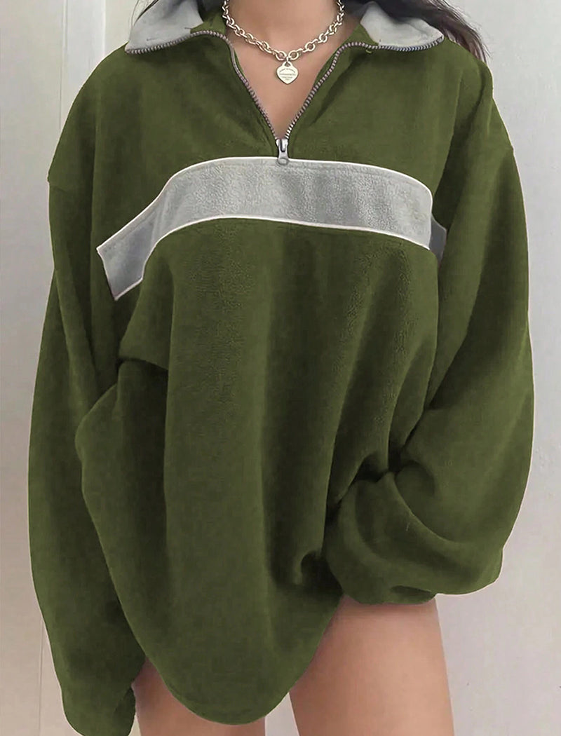 Quarter-Zip Pullover with Contrasting Stripe