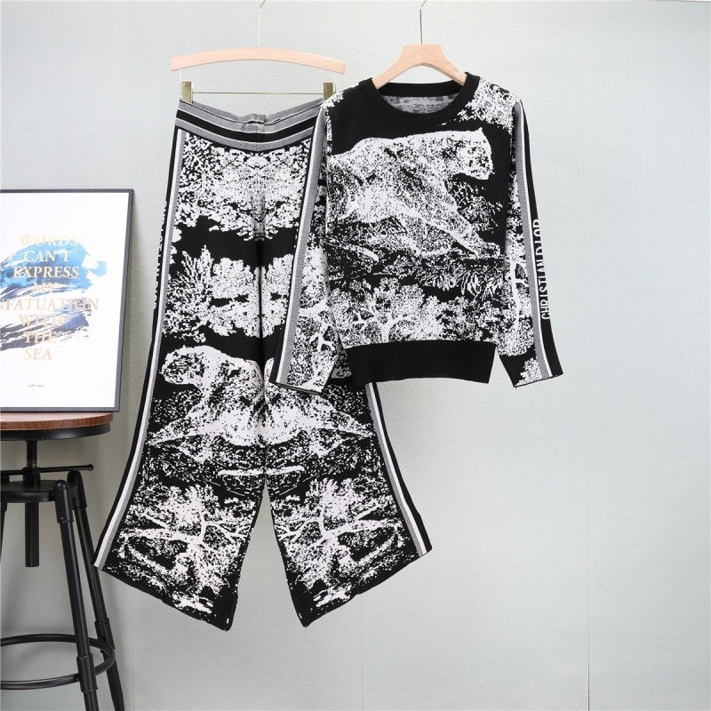 Printed Sweater and Pants Set
