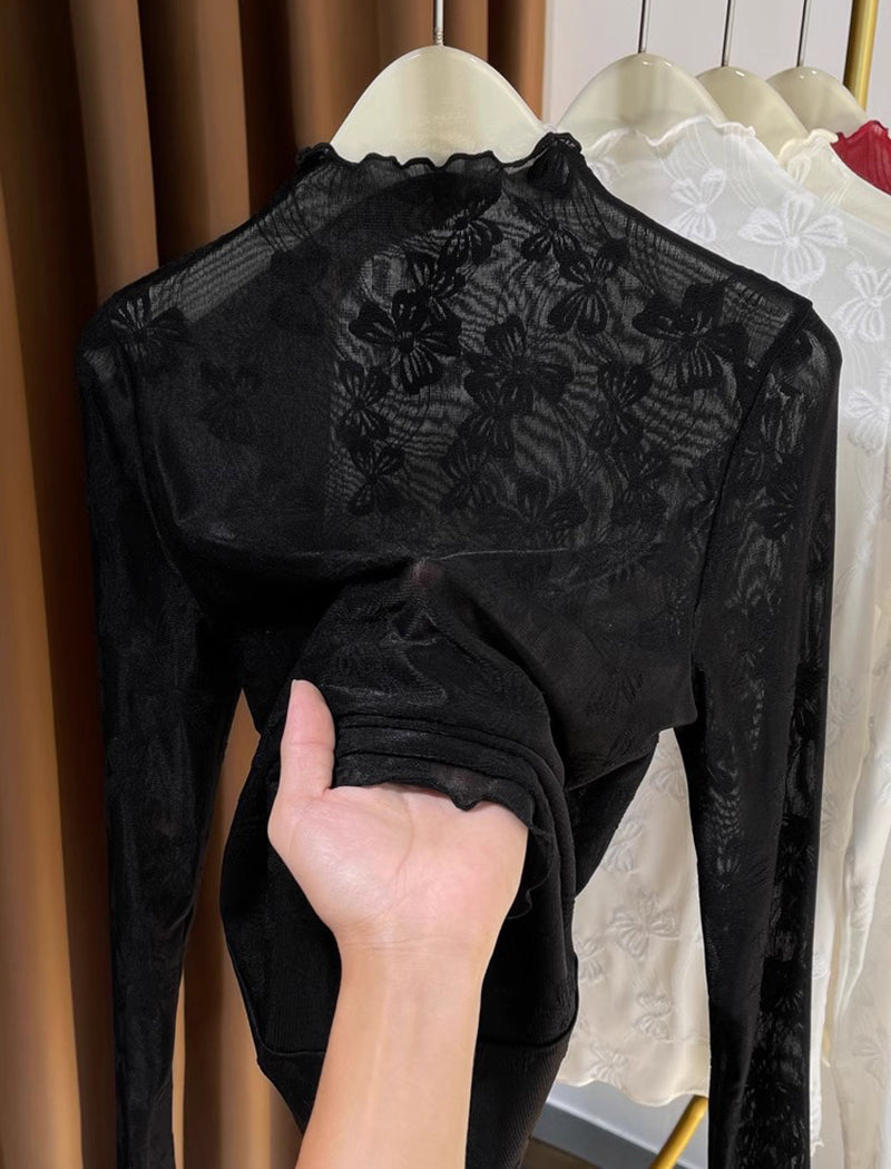 Sheer Floral Lace Long Sleeve Top