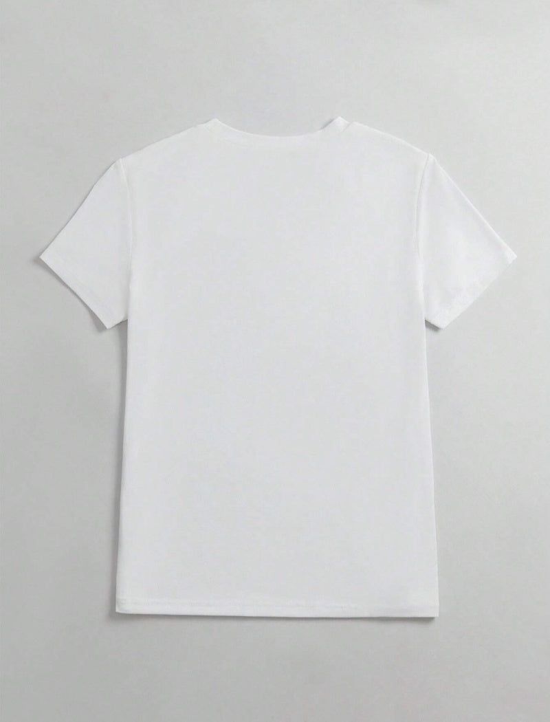 Printed Letter Loose-Fit Short Sleeve Tee