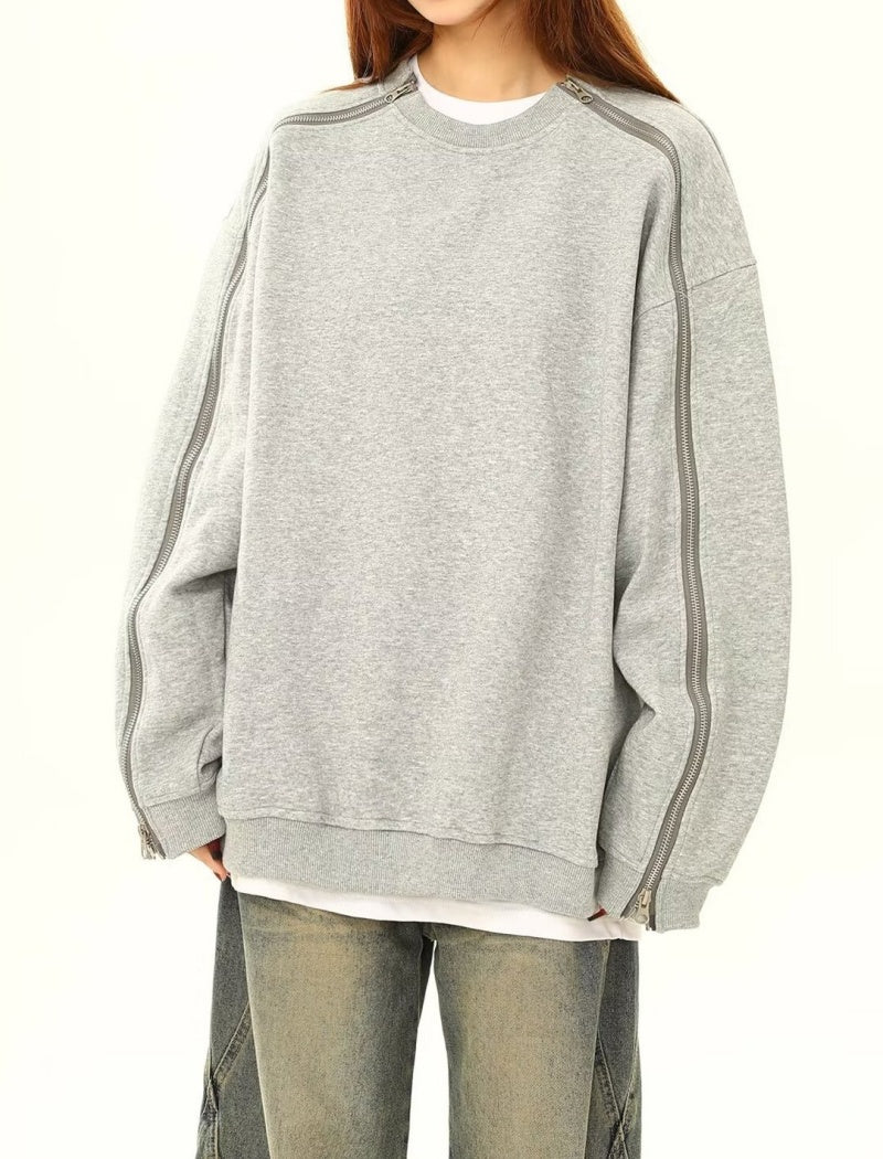 Oversized Top with Zipper Details