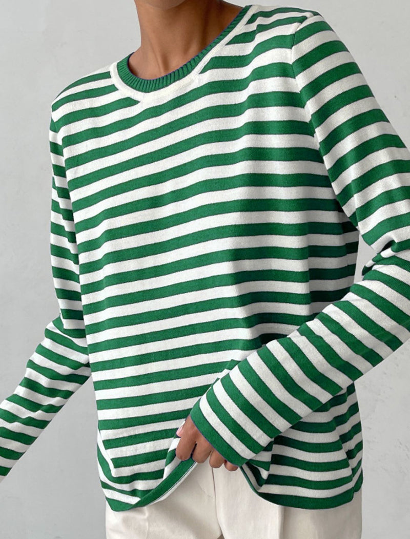 Crewneck Striped Knit Pullover