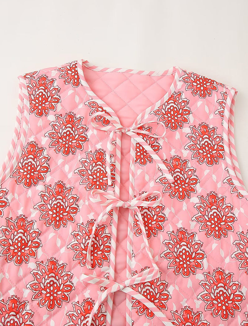 V-Neck Floral Print Cardigan Vest