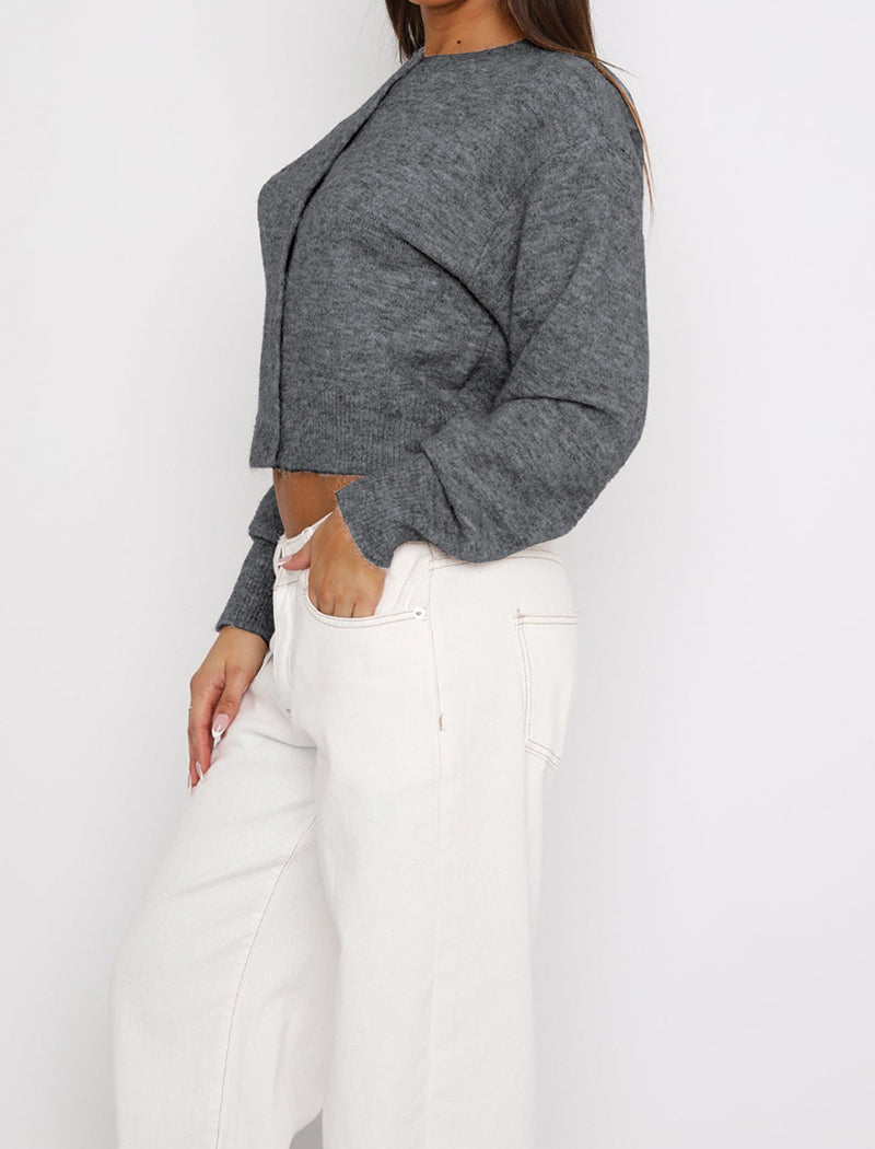 Button-Down Cropped Knit Cardigan