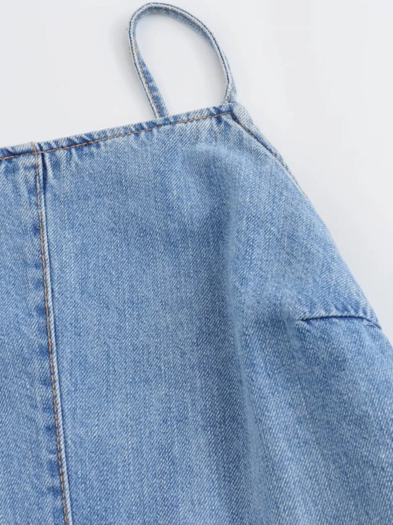 Denim Open-Back Strappy Romper