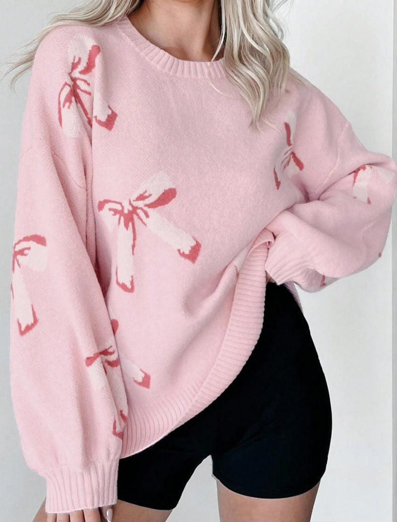 Bow Detail Jacquard Knit Sweater