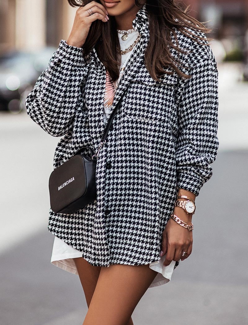 Oversized Houndstooth Print Shacket