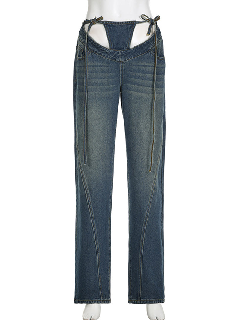 High-Waisted Tie-Waist Jeans