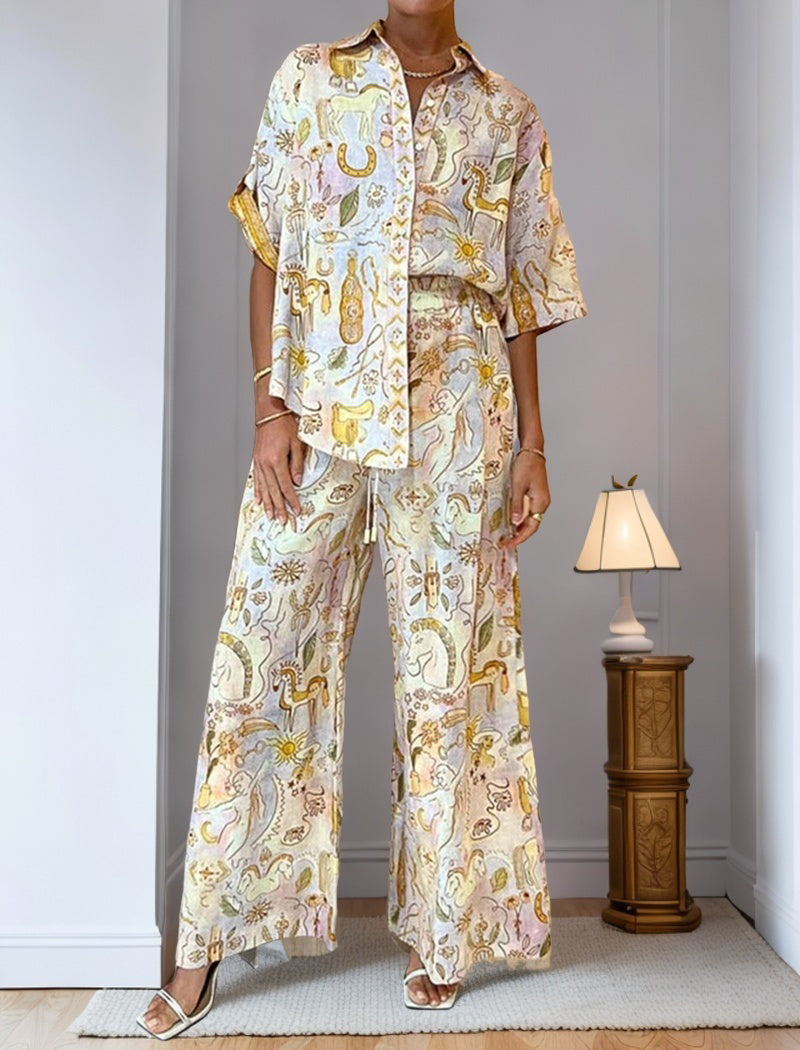 Casual Pocket Five-Sleeve Two-Piece Set