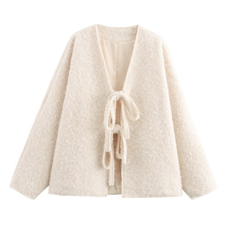 Tie-Waist Knit Long Sleeve Coat