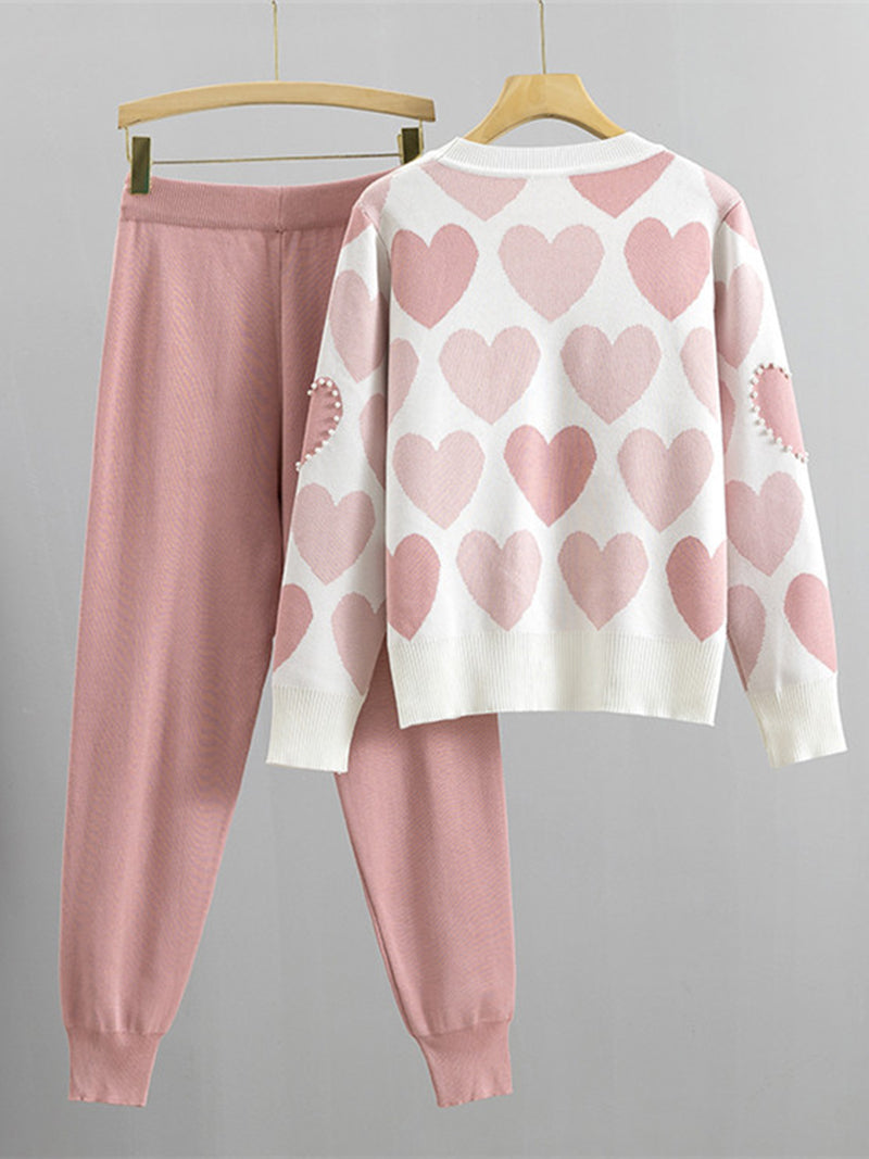 Heart Print Sweater and Jogger Set