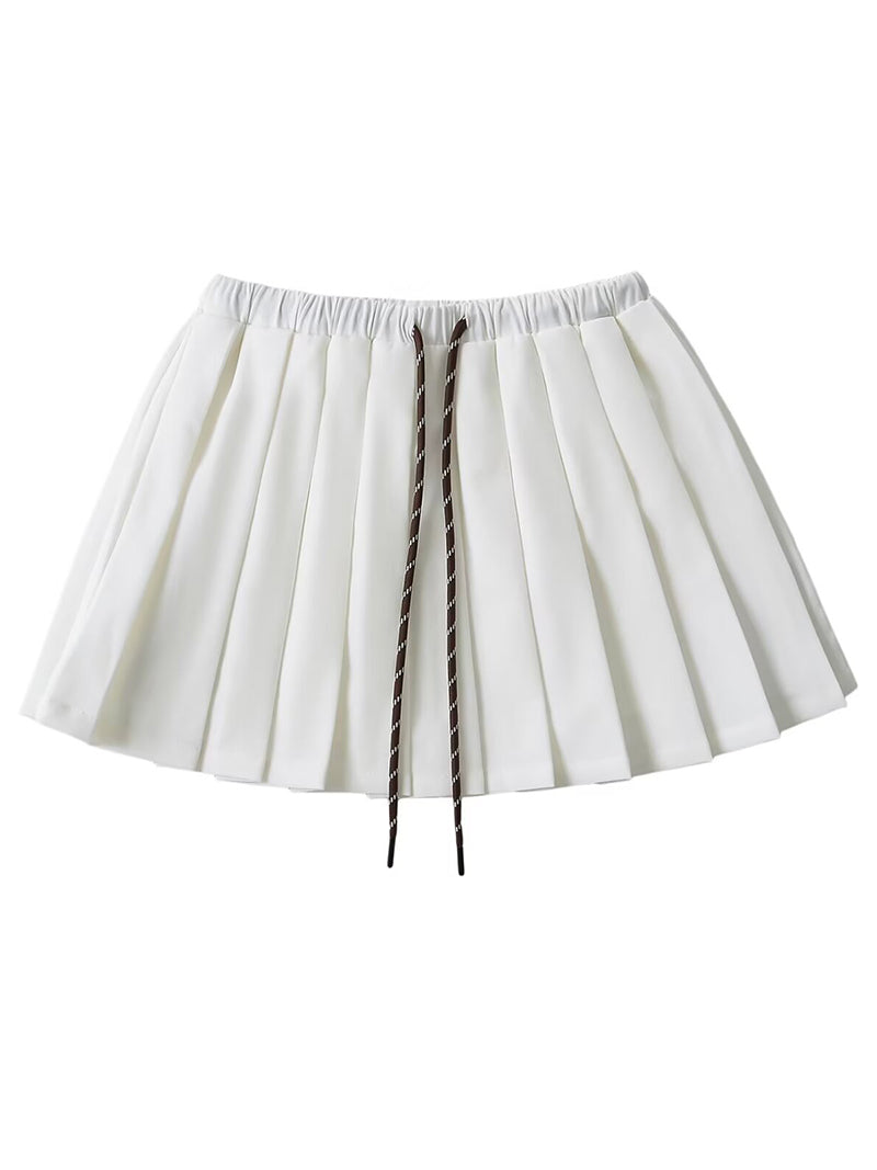 Pleated Drawstring Mini Skirt