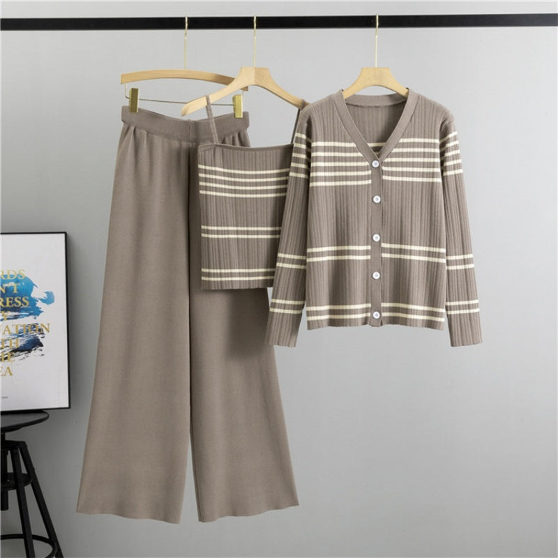 Striped Knit Cardigan and Pants Set