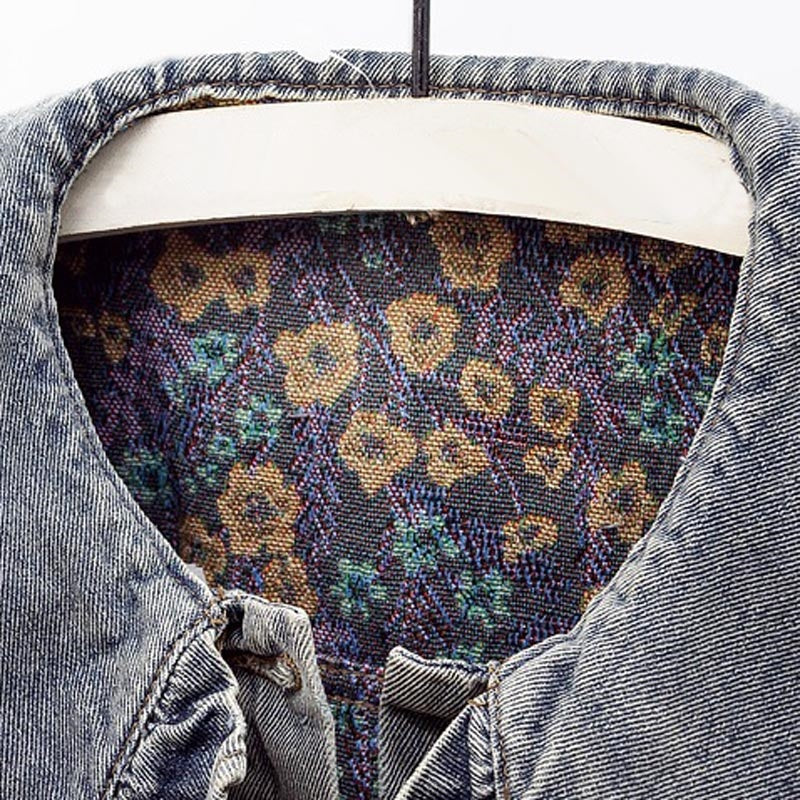 Floral Denim Jacket with Ruffle Collar