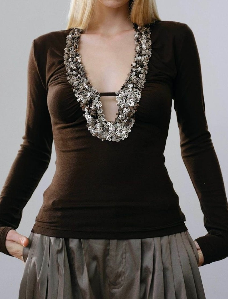 Embellished Long Sleeve Top
