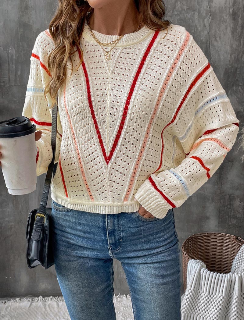 Striped Open-Knit Sweater