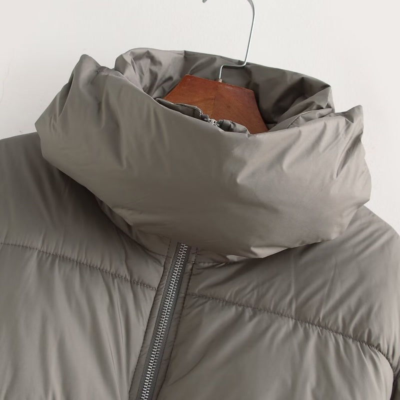 Cropped Puffer Jacket with Ribbed Hem