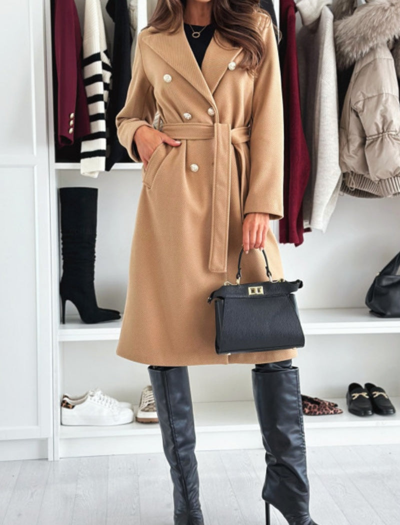 Double-Breasted Tie-Waist Wool Coat