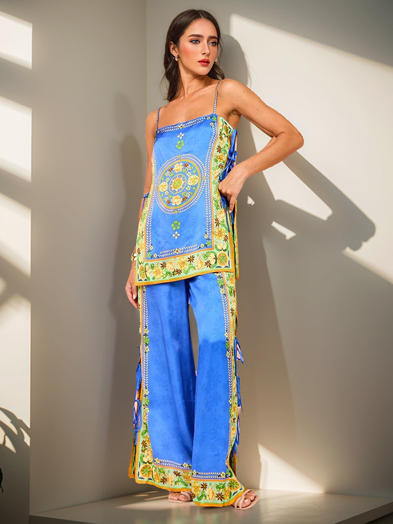 Floral Print Cami and Wide-Leg Pant Set