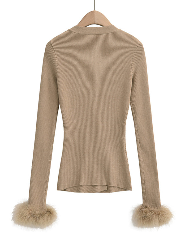 Button-Up Ribbed Cardigan with Fuzzy Cuffs