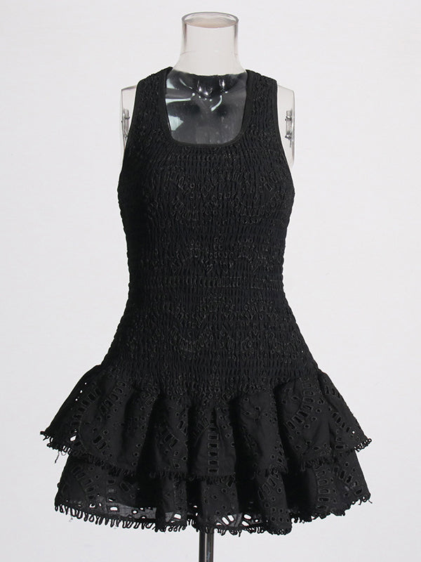 U-Neck Sleeveless Ruffle Mini Dress