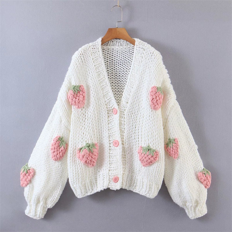 Strawberry Knit Oversized Cardigan