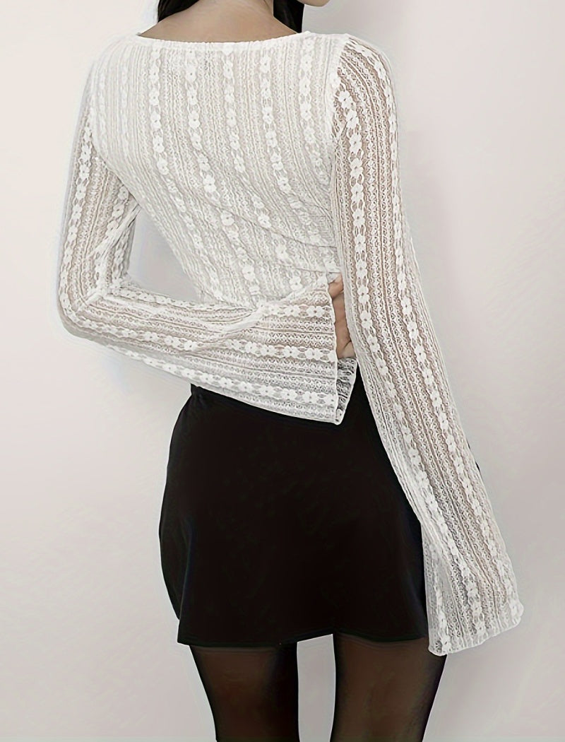 Elegant Lace Bell-Sleeve Top