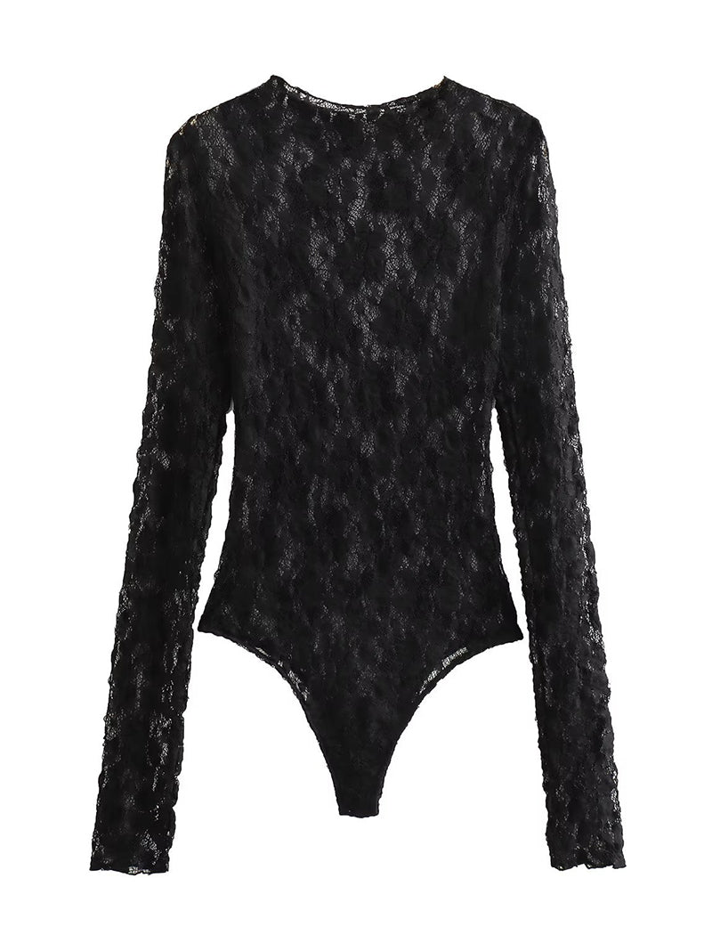 Floral Lace Bodysuit with Long Sleeves
