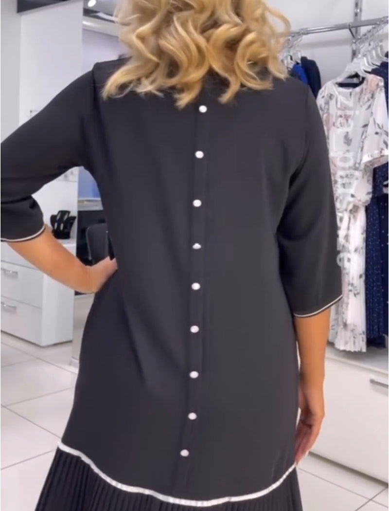 Crewneck Button-Front Color-Block Mini Dress