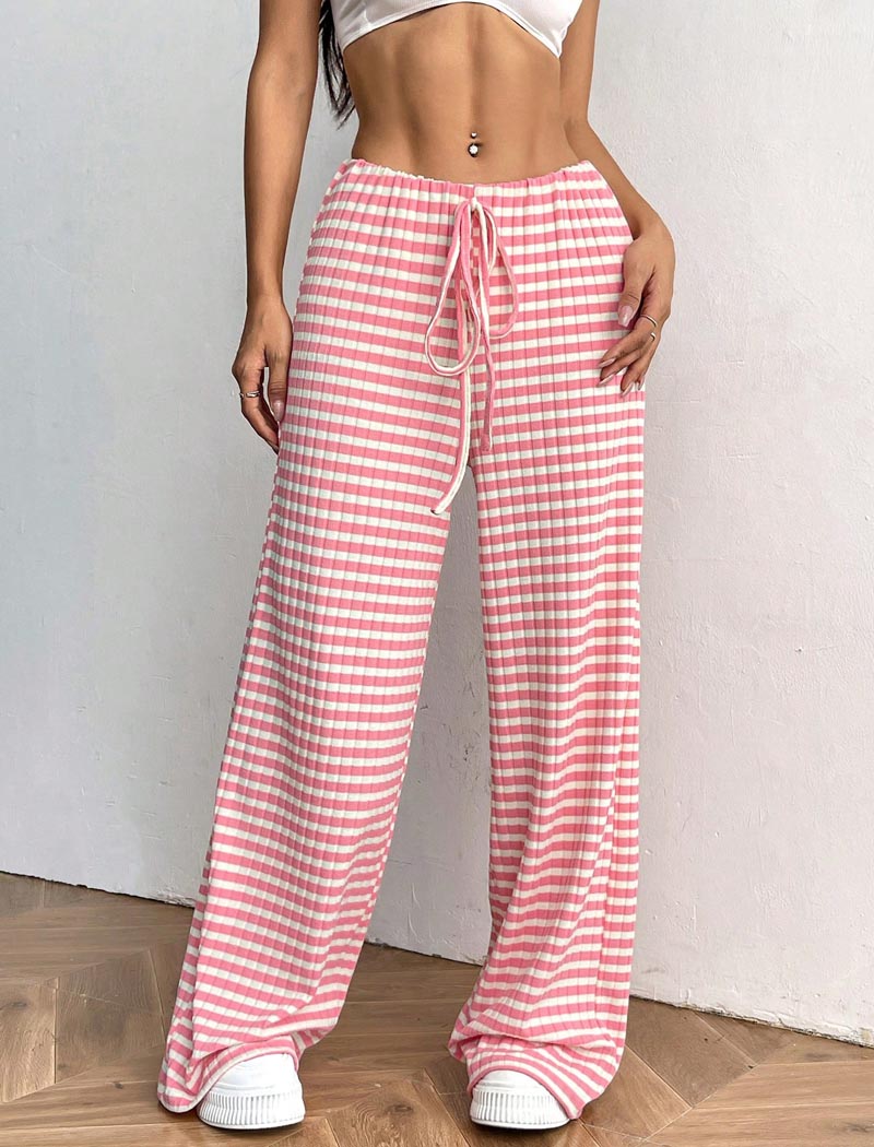 Striped Drawstring Wide-Leg Pants