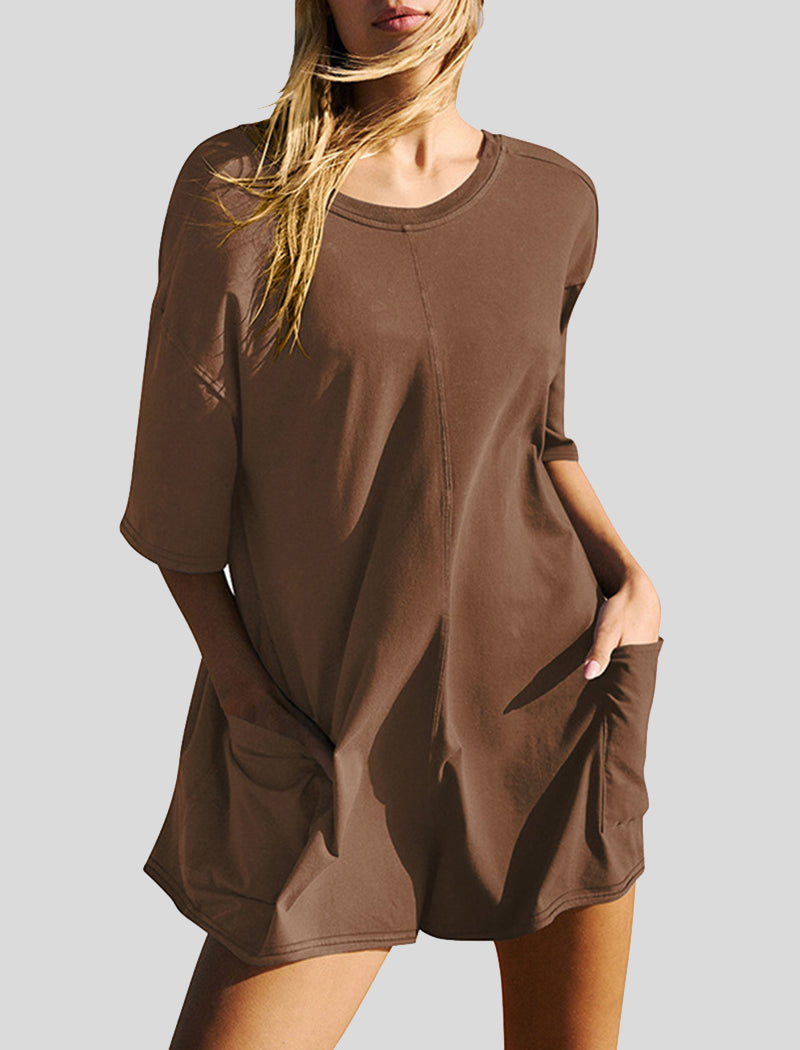Short Sleeve Backless V-Neck Loose Romper