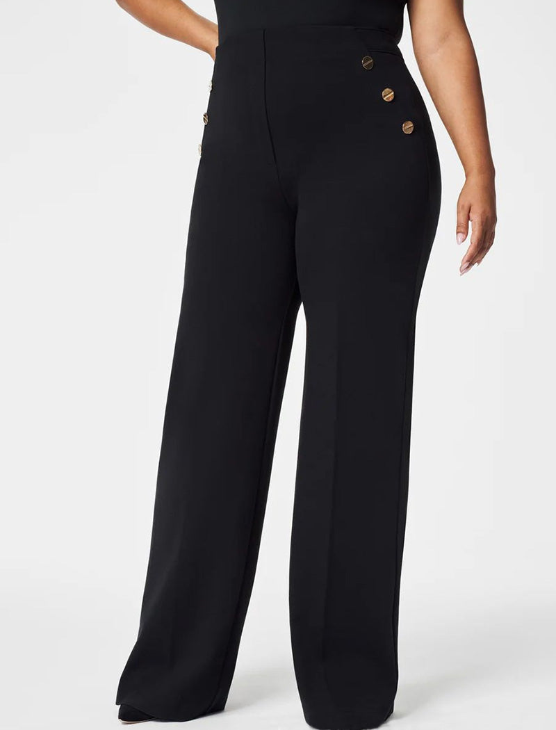 High-Waist Wide-Leg Pants with Button Accents