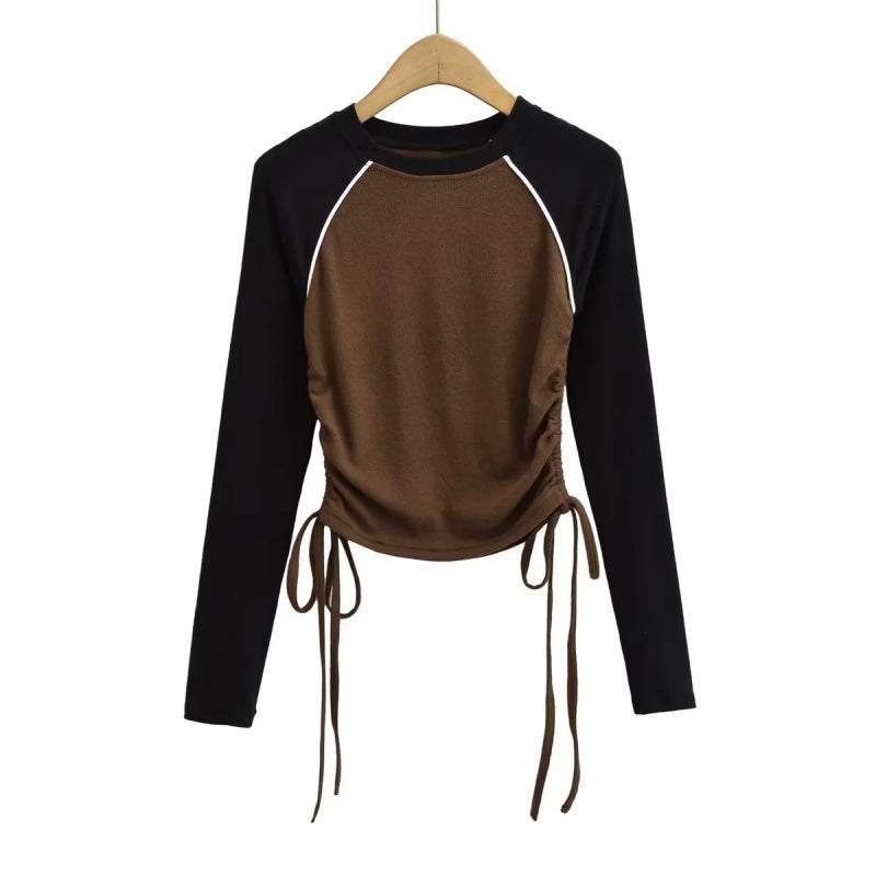Colorblock Drawstring Long Sleeve Top