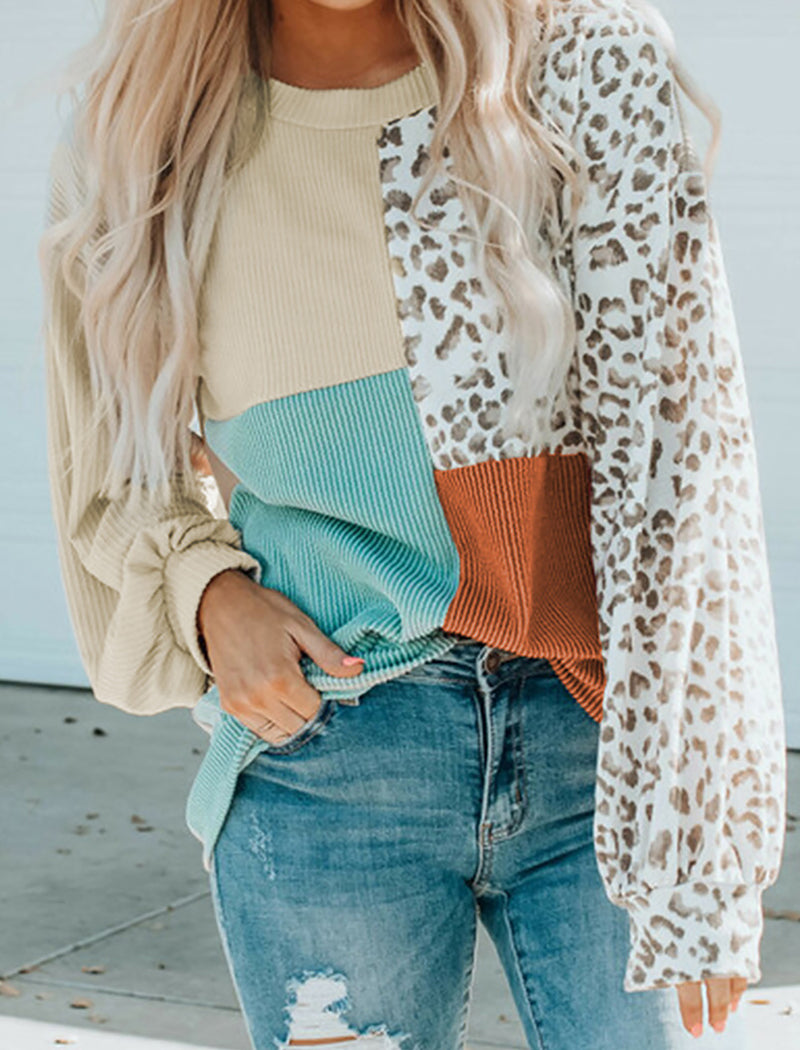Color Block Leopard Patch Top