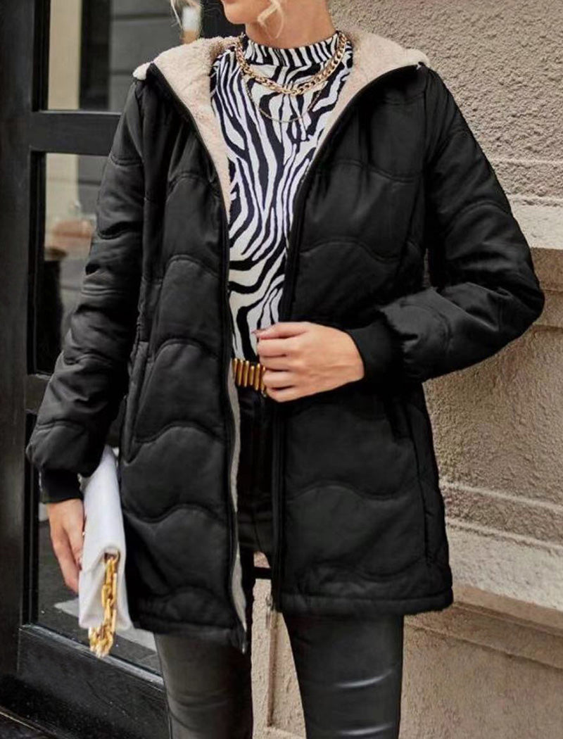 Hooded Quilted Jacket with Shearling Lining