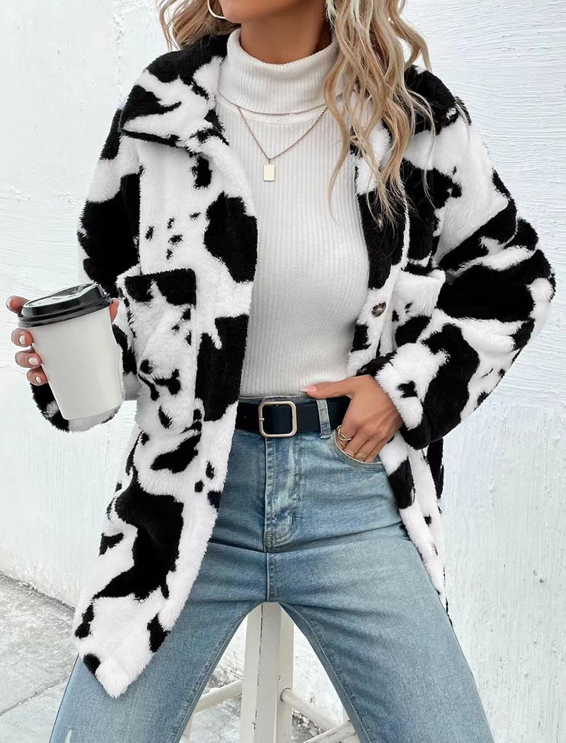 Oversized Cow Print Button-Up Jacket