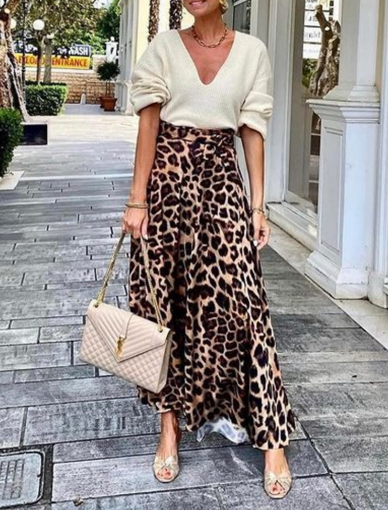 Leopard Print High-Waisted Maxi Skirt